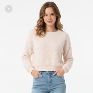 Chance or Fate Cream Crew Neck Fake Fur Sweatshirt with Quilted Texture NWT